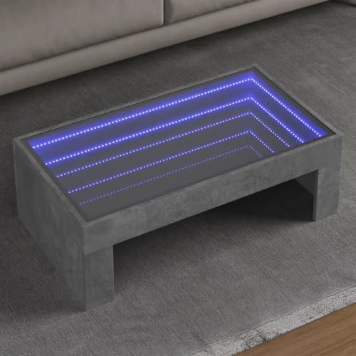 Youuihom Infinity LED Couchtisch Betongrau 90x50x30 cm mit Spiegel Holzwerkstoff Glas RGB-Beleuchtung für Wohnzimmer Schlafzimmer Beistelltisch von Youuihom