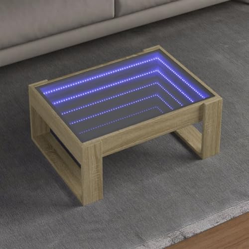Youuihom Infinity-LED Couchtisch Sonoma-Eiche 70x53x30 cm mit RGB-Beleuchtung Holzwerkstoff Glas Robuster Beistelltisch für Wohnzimmer Schlafzimmer von Youuihom