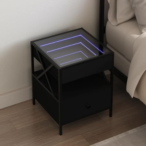 Youuihom Infinity-LED Nachttisch Schwarz 40x40x51 cm mit Metallgestell, RGB-Beleuchtung und stabilem Design für Schlafzimmer von Youuihom