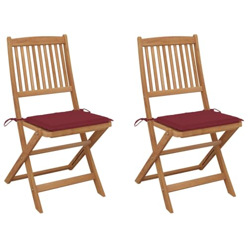 Youuihom Klappbare Gartenstühle 2 STK. mit Kissen Massivholz Akazie Camping Stühle Gartenstuhl Strandstuhl Outdoor Sessel für Balkon Garten Camping Strand von Youuihom