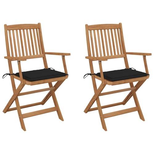 Youuihom Klappbare Gartenstühle 2 STK. mit Kissen Massivholz Akazie Outdoor Stuhl Campingstuhl Strandstuhl Outdoor Sessel für Balkon Camping Strand Garten von Youuihom