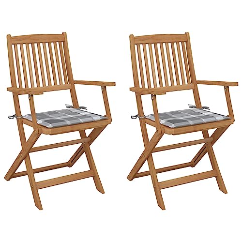 Youuihom Klappbare Gartenstühle 2 STK. mit Kissen Massivholz Akazie Outdoor Stuhl Campingstuhl Strandstuhl Outdoor Sessel für Balkon Camping Strand Garten von Youuihom