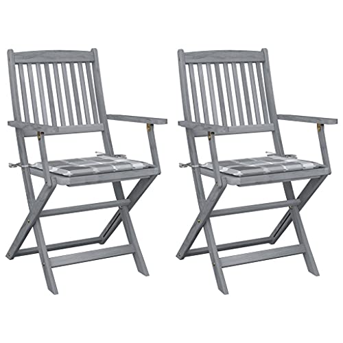 Youuihom Klappbare Gartenstühle 2 STK. mit Kissen Massivholz Akazie Relaxsessel Outdoor Gartenstühle Strandstuhl Loungesessel Outdoor für Garten Balkon Strand Camping von Youuihom