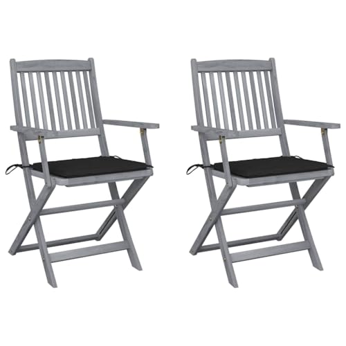 Youuihom Klappbare Gartenstühle 2 STK. mit Sitzkissen Massivholz Akazie Relaxsessel Outdoor Gartenstühle Strandstuhl Loungesessel Outdoor für Garten Balkon Strand Camping von Youuihom