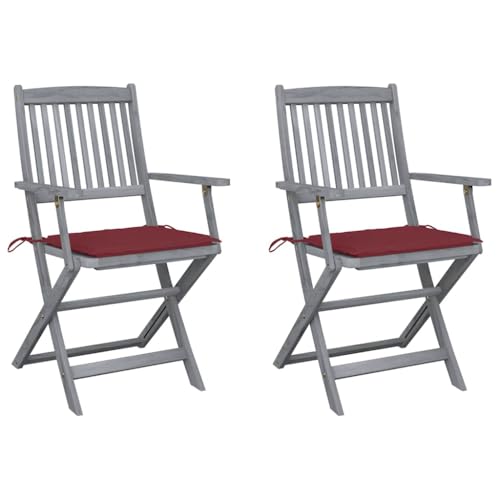 Youuihom Klappbare Gartenstühle 2 STK. mit Sitzkissen Massivholz Akazie Relaxsessel Outdoor Gartenstühle Strandstuhl Loungesessel Outdoor für Garten Balkon Strand Camping von Youuihom