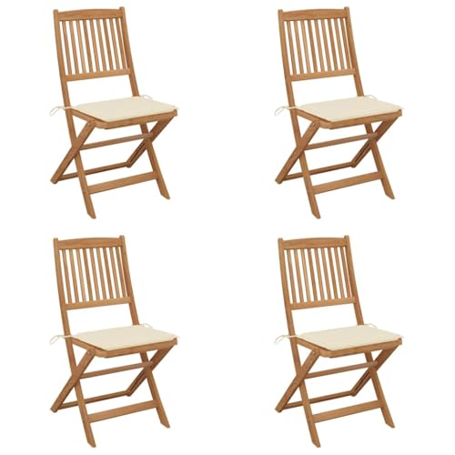 Youuihom Klappbare Gartenstühle 4 STK. mit Kissen Massivholz Akazie Camping Stühle Gartenstuhl Strandstuhl Outdoor Sessel für Balkon Garten Camping Strand von Youuihom