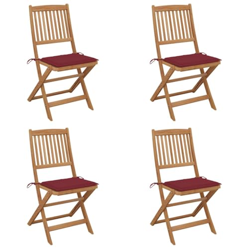 Youuihom Klappbare Gartenstühle 4 STK. mit Kissen Massivholz Akazie Camping Stühle Gartenstuhl Strandstuhl Outdoor Sessel für Balkon Garten Camping Strand von Youuihom