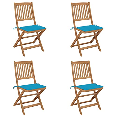 Youuihom Klappbare Gartenstühle 4 STK. mit Kissen Massivholz Akazie Camping Stühle Gartenstuhl Strandstuhl Outdoor Sessel für Balkon Garten Camping Strand von Youuihom