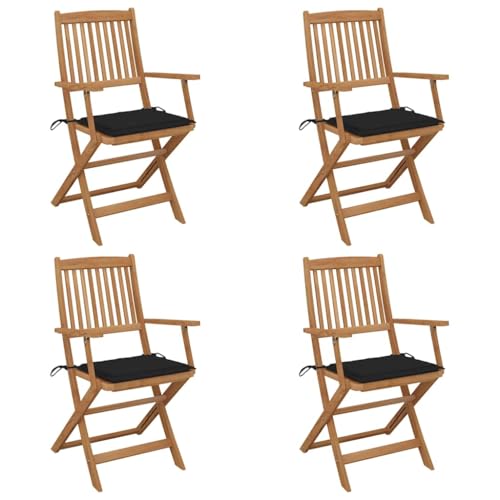 Youuihom Klappbare Gartenstühle 4 STK. mit Kissen Massivholz Akazie Outdoor Stuhl Campingstuhl Strandstuhl Outdoor Sessel für Balkon Camping Strand Garten von Youuihom
