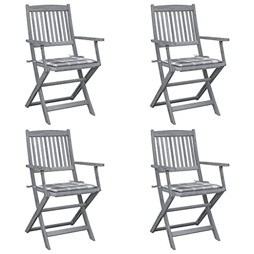 Youuihom Klappbare Gartenstühle 4 STK. mit Kissen Massivholz Akazie Relaxsessel Outdoor Gartenstühle Strandstuhl Loungesessel Outdoor für Garten Balkon Strand Camping von Youuihom