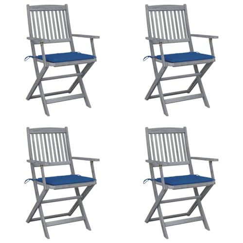 Youuihom Klappbare Gartenstühle 4 STK. mit Sitzkissen Massivholz Akazie Relaxsessel Outdoor Gartenstühle Strandstuhl Loungesessel Outdoor für Garten Balkon Strand Camping von Youuihom
