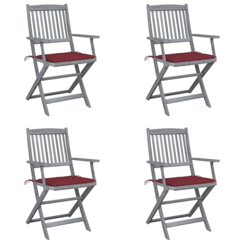Youuihom Klappbare Gartenstühle 4 STK. mit Sitzkissen Massivholz Akazie Relaxsessel Outdoor Gartenstühle Strandstuhl Loungesessel Outdoor für Garten Balkon Strand Camping von Youuihom