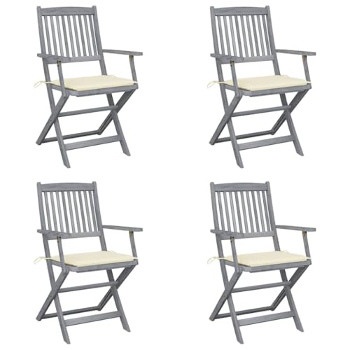 Youuihom Klappbare Gartenstühle 4 STK. mit Sitzkissen Massivholz Akazie Relaxsessel Outdoor Gartenstühle Strandstuhl Loungesessel Outdoor für Garten Balkon Strand Camping von Youuihom