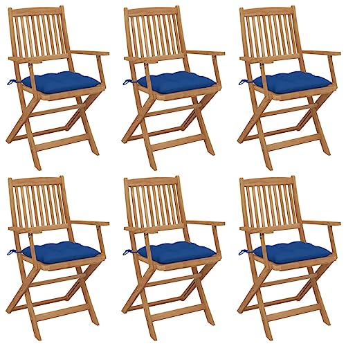 Youuihom Klappbare Gartenstühle 6 STK. mit Kissen Massivholz Akazie Balkon Sessel Loungesessel Outdoor Balkonstuhl Outdoor Sessel für Balkon Strand Camping Garten von Youuihom