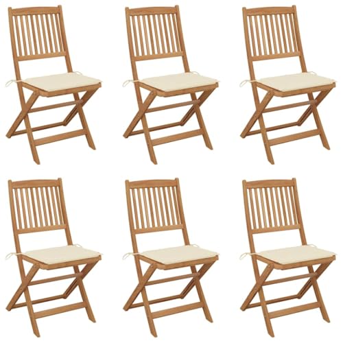 Youuihom Klappbare Gartenstühle 6 STK. mit Kissen Massivholz Akazie Camping Stühle Gartenstuhl Strandstuhl Outdoor Sessel für Balkon Garten Camping Strand von Youuihom