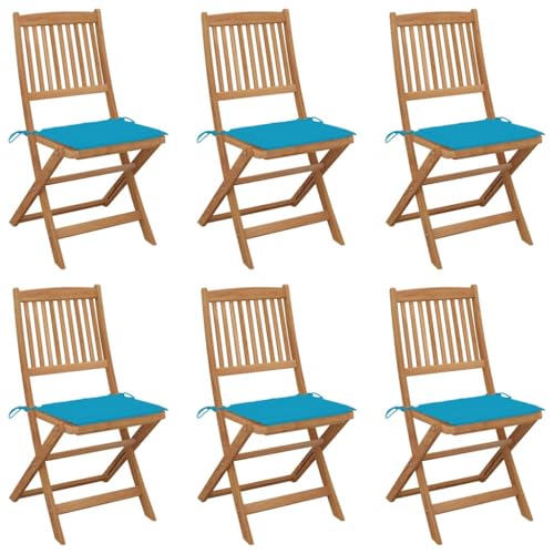 Youuihom Klappbare Gartenstühle 6 STK. mit Kissen Massivholz Akazie Camping Stühle Gartenstuhl Strandstuhl Outdoor Sessel für Balkon Garten Camping Strand von Youuihom
