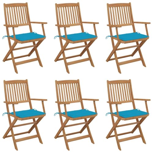 Youuihom Klappbare Gartenstühle 6 STK. mit Kissen Massivholz Akazie Outdoor Stuhl Campingstuhl Strandstuhl Outdoor Sessel für Balkon Camping Strand Garten von Youuihom