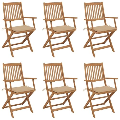 Youuihom Klappbare Gartenstühle 6 STK. mit Kissen Massivholz Akazie Outdoor Stuhl Campingstuhl Strandstuhl Outdoor Sessel für Balkon Camping Strand Garten von Youuihom