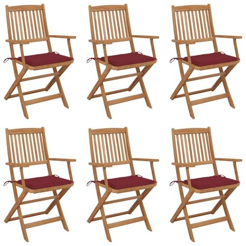 Youuihom Klappbare Gartenstühle 6 STK. mit Kissen Massivholz Akazie Outdoor Stuhl Campingstuhl Strandstuhl Outdoor Sessel für Balkon Camping Strand Garten von Youuihom