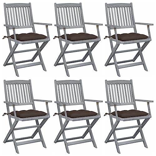 Youuihom Klappbare Gartenstühle 6 STK. mit Kissen Massivholz Akazie Terrassenstühle Gartenstuhl Strandstuhl Essstühle für Strand Camping Garten Balkon von Youuihom