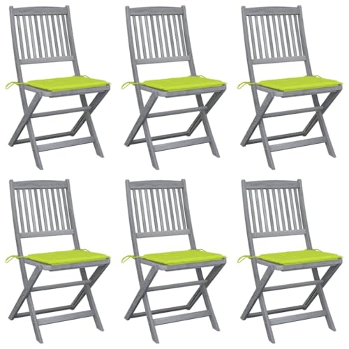 Youuihom Klappbare Gartenstühle 6 STK. mit Sitzkissen Massivholz Akazie Terrassenstühle Campingstuhl Balkonstuhl Essstühle für Balkon Camping Garten Strand von Youuihom