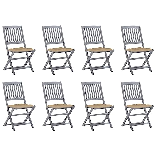 Youuihom Klappbare Gartenstühle 8 STK. mit Kissen Massivholz Akazie Camping Stühle Campingstuhl Balkonstuhl Outdoor Sessel für Balkon Strand Garten Camping von Youuihom