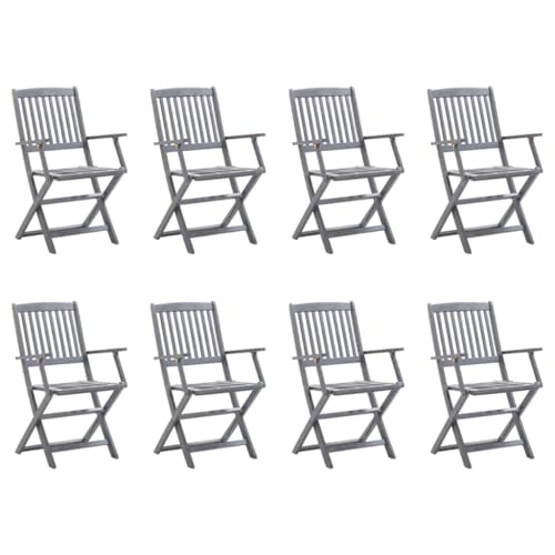 Youuihom Klappbare Gartenstühle 8 STK. mit Kissen Massivholz Akazie Relaxsessel Outdoor Gartenstühle Strandstuhl Loungesessel Outdoor für Garten Balkon Strand Camping von Youuihom