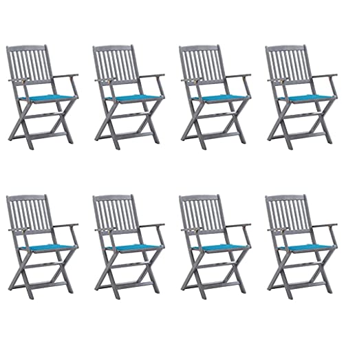 Youuihom Klappbare Gartenstühle 8 STK. mit Kissen Massivholz Akazie Relaxsessel Outdoor Gartenstühle Strandstuhl Loungesessel Outdoor für Garten Balkon Strand Camping von Youuihom