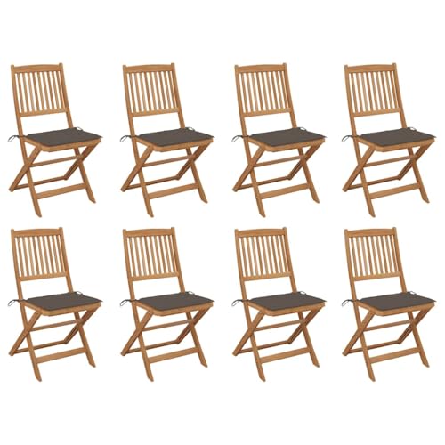 Youuihom Klappbare Gartenstühle mit Kissen 8 STK. Massivholz Akazie Camping Stühle Gartenstuhl Strandstuhl Outdoor Sessel für Balkon Garten Camping Strand von Youuihom