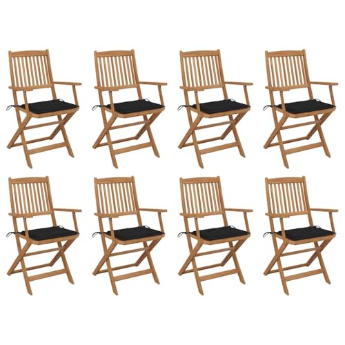 Youuihom Klappbare Gartenstühle mit Kissen 8 STK. Massivholz Akazie Outdoor Stuhl Campingstuhl Strandstuhl Outdoor Sessel für Balkon Camping Strand Garten von Youuihom