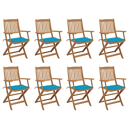 Youuihom Klappbare Gartenstühle mit Kissen 8 STK. Massivholz Akazie Outdoor Stuhl Campingstuhl Strandstuhl Outdoor Sessel für Balkon Camping Strand Garten von Youuihom