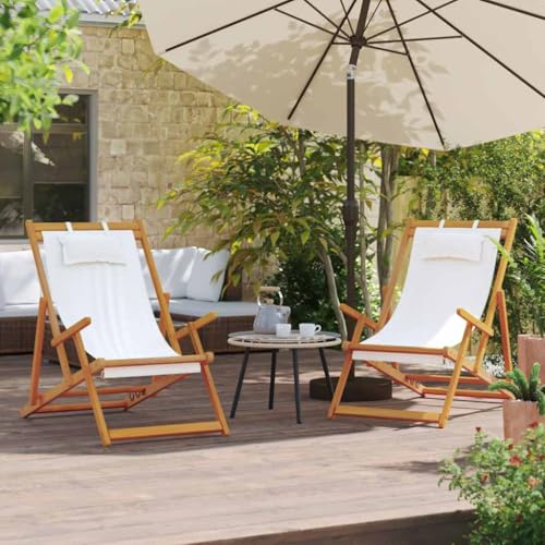 Youuihom Klappbare Strandstühle 2 STK. Creme Stoff Balkonstühle Gartenstühle Loungesessel Outdoor Balkon Sessel für Camping Balkon Garten Strand von Youuihom