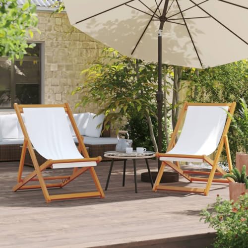 Youuihom Klappbare Strandstühle 2 STK. Cremeweiß Stoff Balkonstühle Gartenstühle Loungesessel Outdoor Balkon Sessel für Camping Balkon Garten Strand von Youuihom