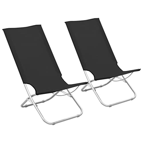 Youuihom Klappbare Strandstühle 2 STK. Schwarz Stoff Terrassenstühle Gartenstuhl Loungesessel Outdoor Balkon Sessel für Strand Balkon Camping Garten von Youuihom