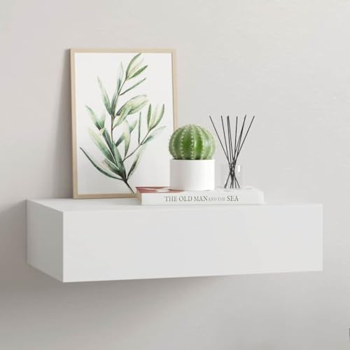 Youuihom Kompaktes Wandregal mit Schublade Weiß 40x23,5x10 cm aus MDF und Metall – Elegantes Schweberegal für Deko Bücher Pflanzen als Nachttisch im Wohnzimmer oder Schlafzimmer Youuihom Kompaktes Wandregal mit Schublade Weiß 40x23,5x10 cm aus MDF und Metall – Elegantes Schweberegal für Deko Bücher Pflanzen als Nachttisch im Wohnzimmer oder Schlafzimmer von Youuihom