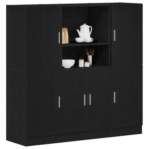 Youuihom Küchenschrank-Set Schwarz Holzwerkstoff Wandregal 133x41.5x131.5 cm mit 2 Schränken und offenem Fach für Küche Bad Büro Youuihom Küchenschrank-Set Schwarz Holzwerkstoff Wandregal 133x41.5x131.5 cm mit 2 Schränken und offenem Fach für Küche Bad Büro von Youuihom