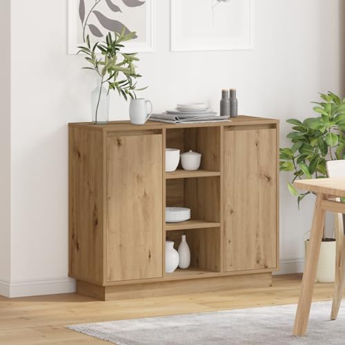 Youuihom LED Eichenholz Sideboard Nachttisch Schmal 90x32x75 cm mit Schiebetüren und Regalen Kompakter Stauraum für Schlafzimmer Youuihom LED Eichenholz Sideboard Nachttisch Schmal 90x32x75 cm mit Schiebetüren und Regalen Kompakter Stauraum für Schlafzimmer von Youuihom
