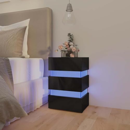 Youuihom LED Nachttisch Hochglanz Schwarz 45x35x67 cm Moderner Nachtschrank mit USB Anschluss LED Beleuchtung & Stauraum aus Holzwerkstoff für Schlafzimmer und Wohnzimmer von Youuihom