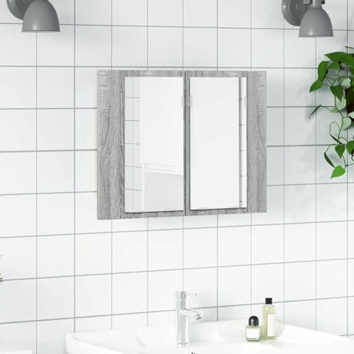 Youuihom LED Spiegelschrank Grau Sonoma 60x12x45 cm mit USB Beleuchtung Holzwerkstoff Badezimmerschrank mit 2 Fächern Wandmontage für Bad WC und Flur von Youuihom