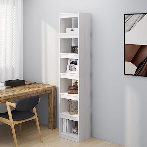 Youuihom Lagerregal, Dekoratives Bücherregal, Büro Bücherregal, Bücherregal/Raumteiler Weiß 40x30x199 cm Massivholz Kiefer Geeignet für Flur, Wohnzimmer, Küche, Arbeitszimmer, Heimbüro von Youuihom