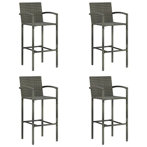 Youuihom Liegestühle Esszimmerstühle für die Terrasse Stühle für draußenBarhocker 4 STK. Grau Poly Rattan Geeignet für Garten, Hinterhof, Patio, Terrasse, im Freien von Youuihom