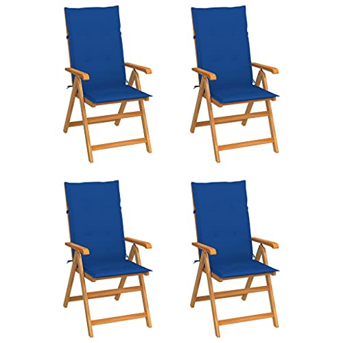 Youuihom Liegestühle Esszimmerstühle für die Terrasse Stühle für draußenGartenstühle 4 STK. mit Königsblauen Kissen Massivholz Teak Geeignet für Rasen, Strand, Swimmingpool, Garten, Rasenflächen von Youuihom