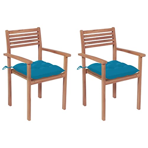 Youuihom Lounge-Stuhl Stühle für den Rasen Terrassenstuhl Gartenstühle 2 STK. mit Hellblauen Kissen Massivholz Teak Geeignet für Pool, Garten, Rasen, Outdoor von Youuihom
