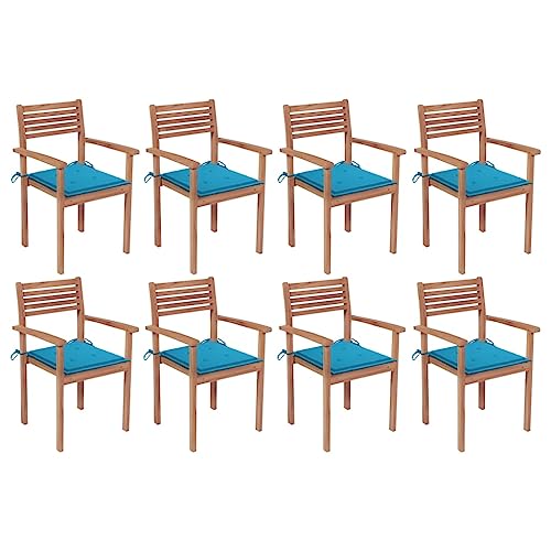 Youuihom Lounge-Stuhl Stühle für den Rasen Terrassenstuhl Stapelbare Gartenstühle mit Kissen 8 STK. Massivholz Teak Geeignet für Bistro, Strand, Terrasse, Garten von Youuihom