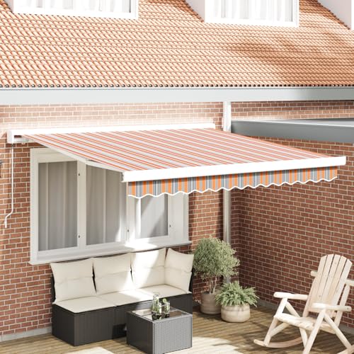 Youuihom Manuell Einziehbare Markise 350x250 cm Mehrfarbig Gestreift Rechteckige Outdoor Markise aus Wasserdichtem UV Beständigem Stoff für Terrasse Balkon und Garten von Youuihom