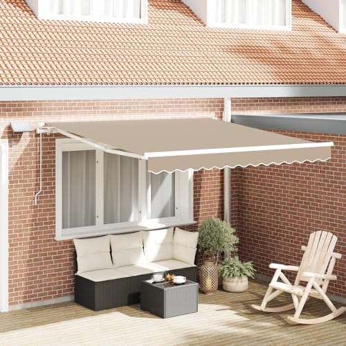 Youuihom Manuelle einziehbare Markise Beige 300x250 cm UV beständiger Polyesterstoff für Balkon Terrasse und Garten Praktische LED Beleuchtung Modernes Design mit verstellbarem Winkel von Youuihom