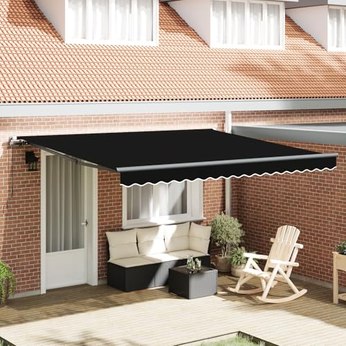 Youuihom Manuelle einziehbare Markise Schwarz 400x350 cm Rechteckige Polyester Markise für Balkon und Terrasse mit Verstellbarem Winkel und Wetterbeständigem Material von Youuihom