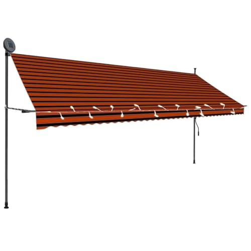 Youuihom Markise 400 cm Orange Braun Einziehbar mit Solar LED Beleuchtung Handkurbel und Verstellbarem Winkel für Terrasse Balkon oder Garten von Youuihom