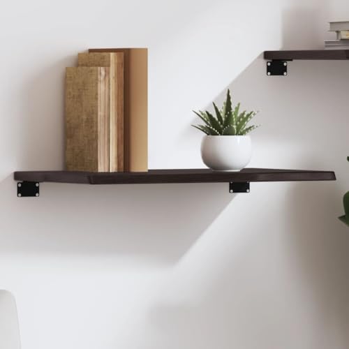 Youuihom Massives Eichenholz Wandregal Dunkelbraun 60x40x2 cm Schwebendes Regal mit Naturkante für Wanddeko Badezimmer Küche Wohnzimmer Bücher von Youuihom
