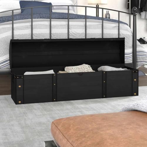 Youuihom Massivholz Aufbewahrungstruhe Vintage Stil Schwarz 120x30x40 cm mit Kunstleder Riemen und Metall für Wohnzimmer Schlafzimmer Youuihom Massivholz Aufbewahrungstruhe Vintage Stil Schwarz 120x30x40 cm mit Kunstleder Riemen und Metall für Wohnzimmer Schlafzimmer von Youuihom